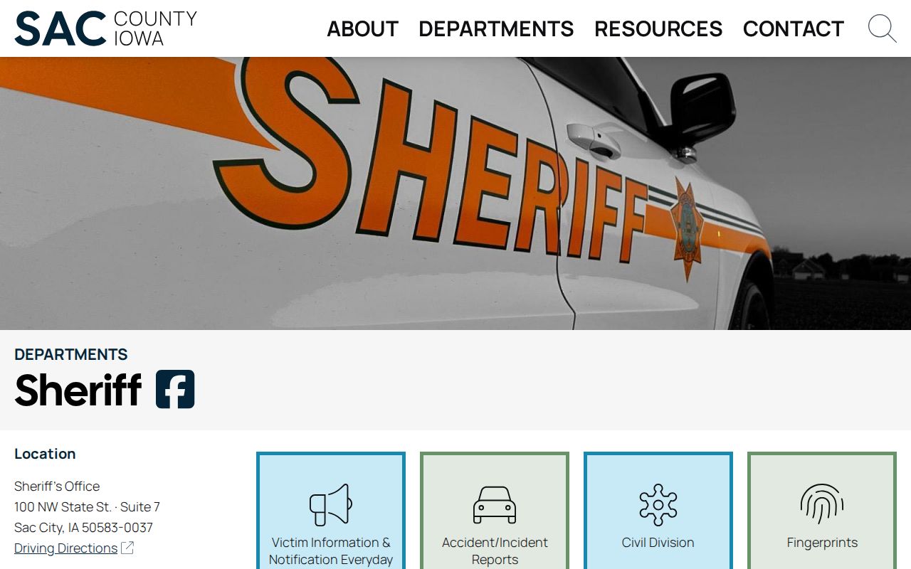 Calhoun County arrest receiving-jail contact at Sac County Sheriff