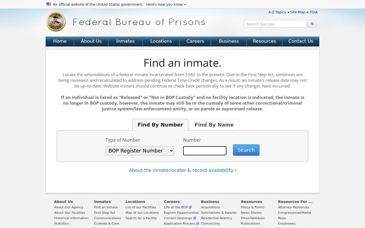 Calhoun County federal criminal record custody search through BOP