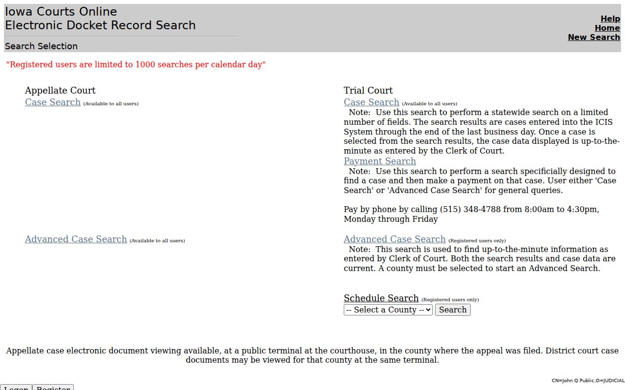 Calhoun County criminal court case search in Iowa Courts Online