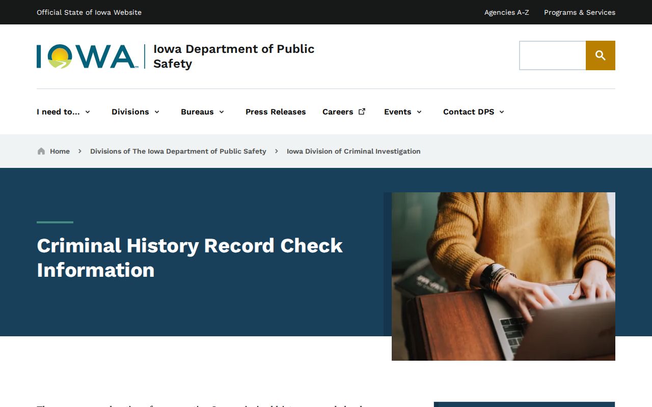Calhoun County criminal history Iowa DCI check options