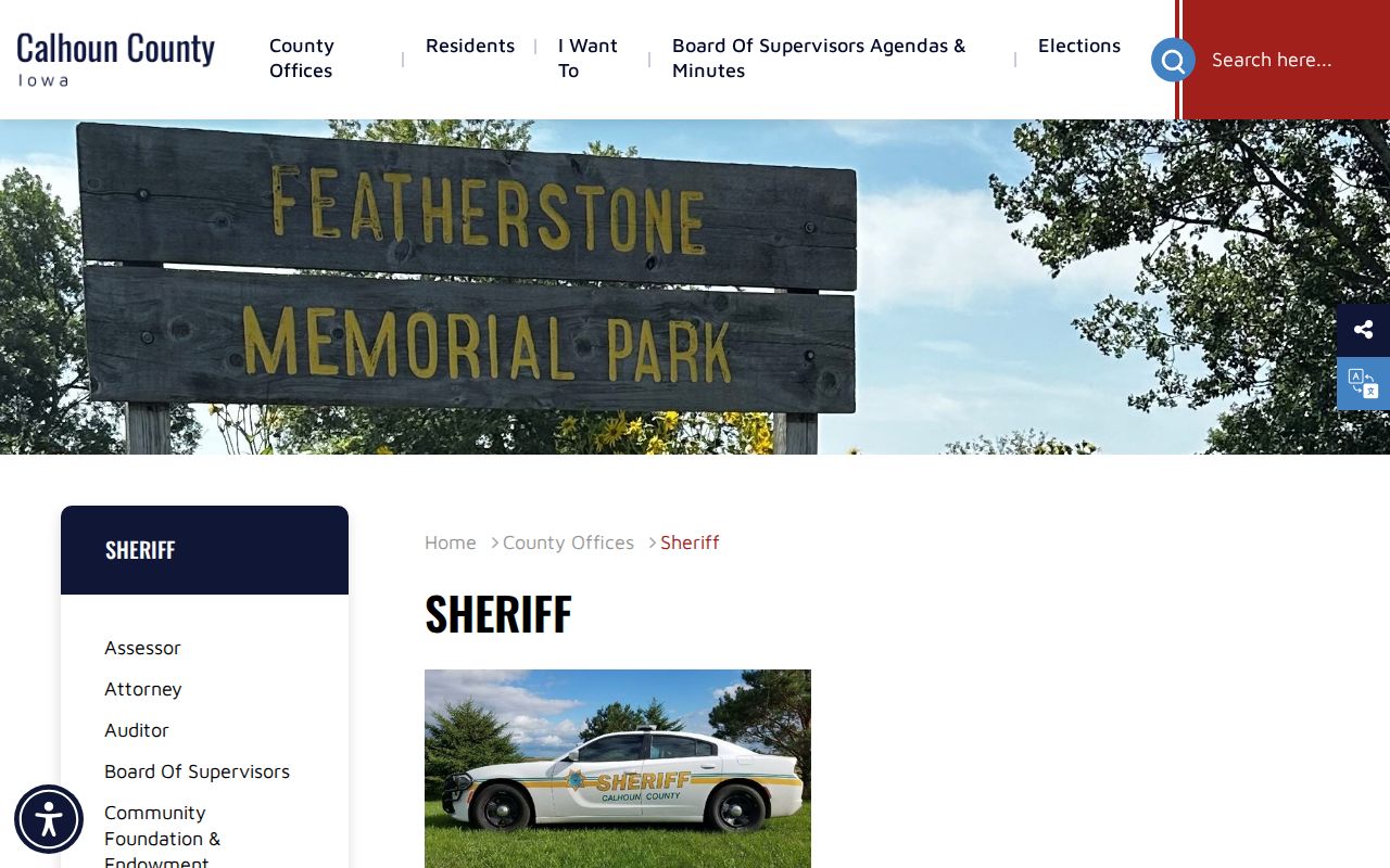 Calhoun County criminal history official Sheriff contact page