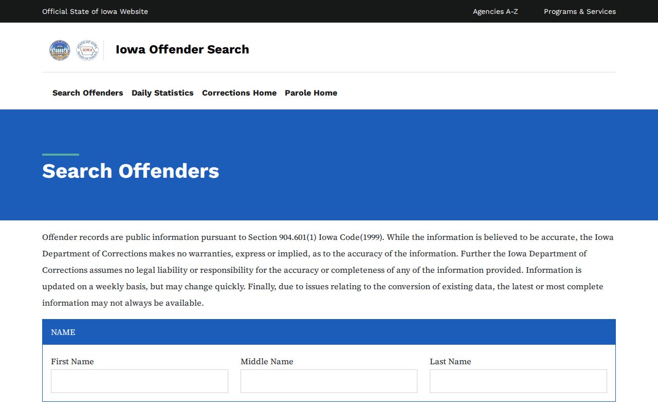 Calhoun County criminal history Iowa DOC offender search