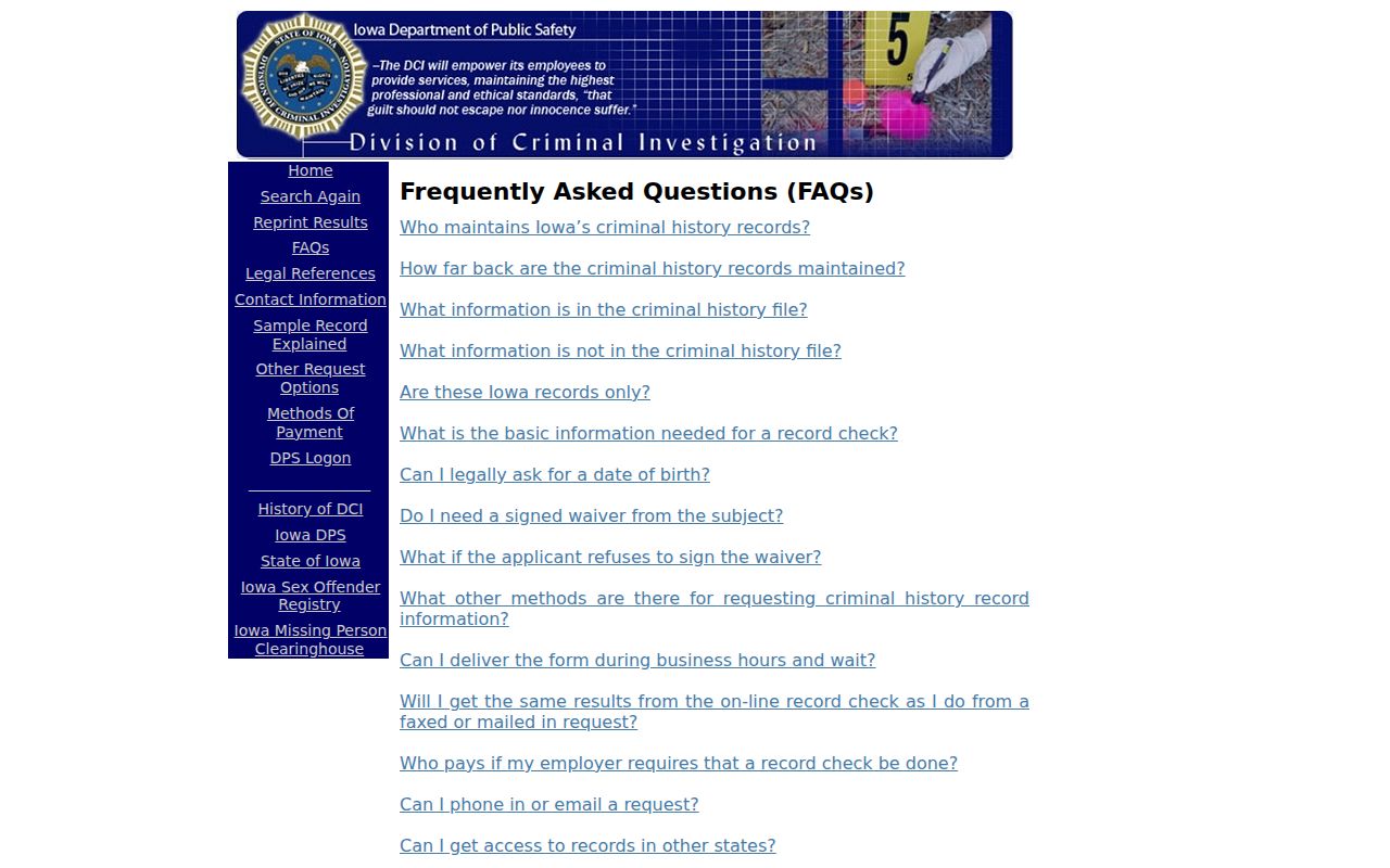 Calhoun County criminal history official Iowa record check FAQ